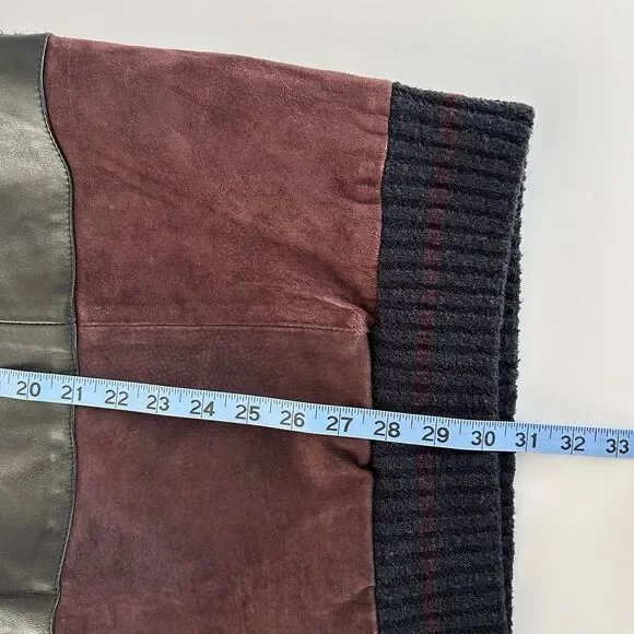 Vtg 90s Saxony Collection Leather Patchwork 3D Sweater Abstract Pattern Sz 1XB